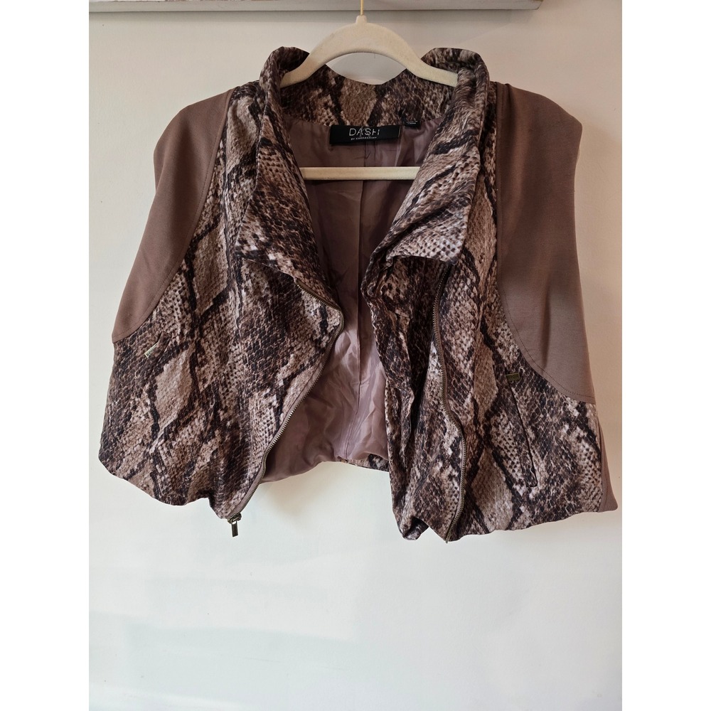 DASH by Kardashian Womens Brown Snakeskin Print Cropped Moto Vest Size 2X
